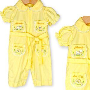 Vintage Thank Heaven For Little Girls Embroidered Jumpsuit Romper Outfit 6m